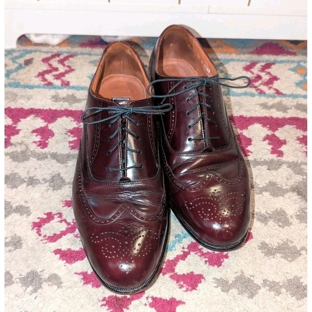 Dark‎ Academia Bostonian Wingtip Brogue Oxfords Men's 10M Burgundy Leather Shoes